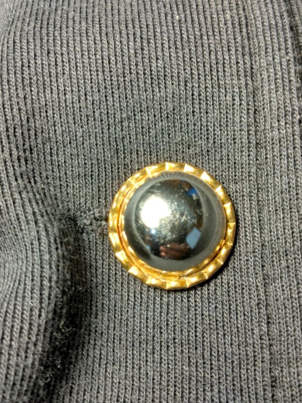 Vintage All That Jazz Dress 38 Bust Black Short Slv Silver Gold Button Retro - Picture 4 of 9
